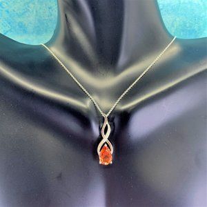 14K Gold Orange Corundum & Diamond Pendant